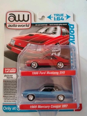 Auto World 2 Pack Pony Power 1986 Ford Mustang SVO & 1969 Mercury Cougar XR7