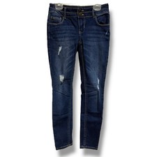 So Girls Blue Jeans Denim Stretchy Dark Wash Distressed Ripped Size 12 Skinny