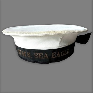 Vintage British Royal Navy Hat WW2 Sailors Pork Pie Cap HMS Sea Eagle Tally