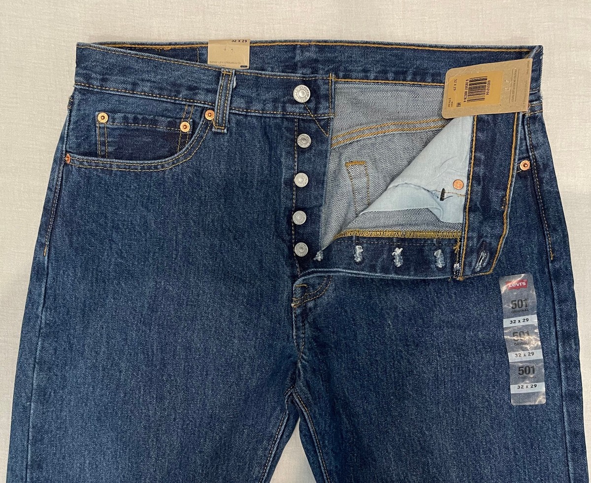 Levis 501 Original Cotton Mens Jeans 32X29 Dark Blue W32L29 #0194