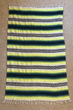 Artesanias Mexican Falsa Blanket Serape Fringe 66 x42 Yellow Blue White