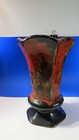 MID CENTURY MODERN California Drip Glaze Pedastal Vase Green & Orange Retro 11"