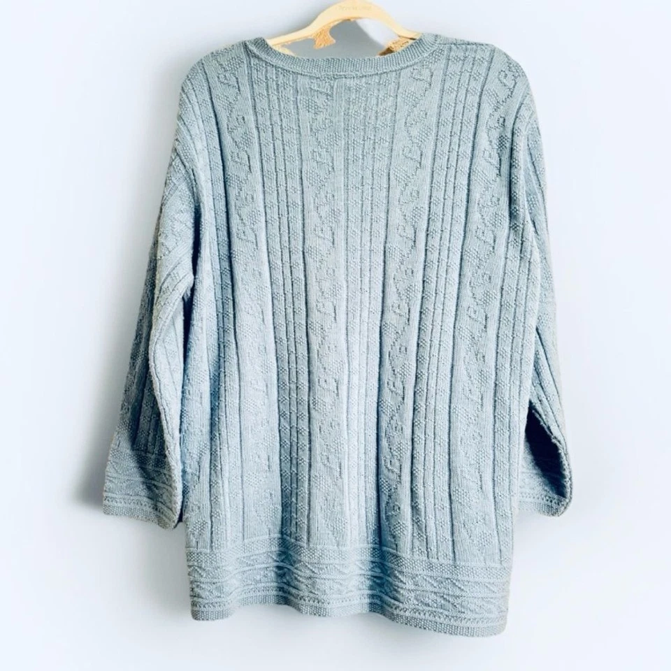Vintage United States Sweaters Grandma Core Cotton Sweater Blue Sz 1X - Image 2 of 4
