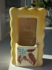 Vintage MCM Ceramic Wall Pocket Vase Yellow Scalloped Window w/Planter Kitschy 