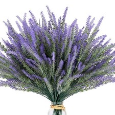 15 Bundles Artificial Lavender Outdoor Flowers Fake Plastic Purple Flower Out...