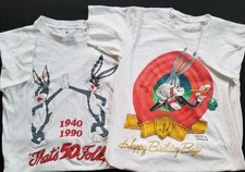 2 Classic Vintage Bugs Bunny 50 Year Acme White T Shirts Looney Tunes Mens Large