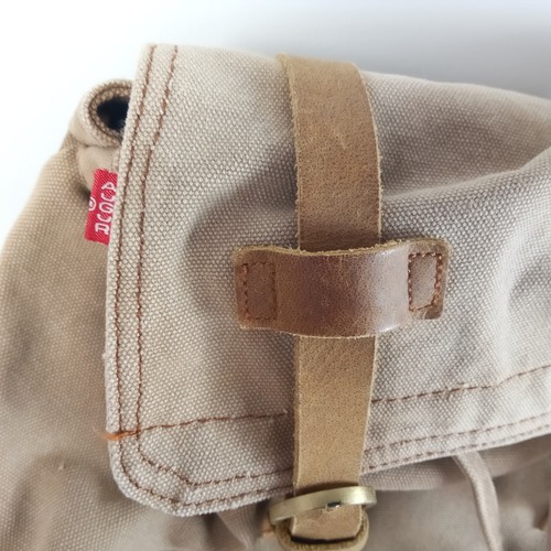 Vintage Canvas Leather Straps Trim Backpack Khaki Rucksack Pockets By Augur - Picture 5 of 12