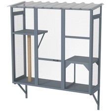 PawHut Outdoor Catio Cat Window Box Enclosure 2 Platforms Scratching, Gray