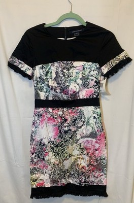French Connection NWT Pink Floral Watercolor Fringe Dress Sz 2 New MSRP $168