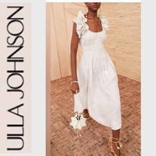 Ulla Johnson "Rissa" Sand Stripped Linen Ruffle Sleeve Maxi Dress Woman's Size 0