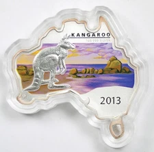 2013 Australia 1 oz .999 Silver Kangaroo Australian Map Shaped Perth Mint