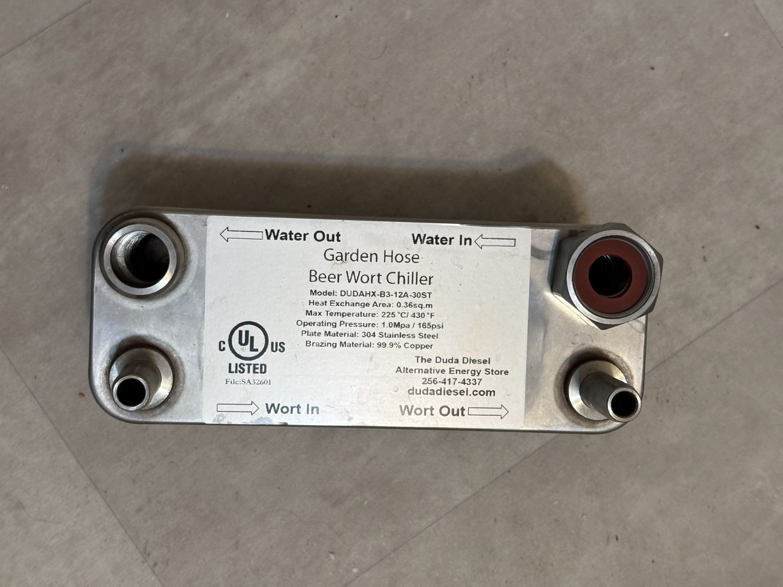 Duda Diesel 12-Plate Wort Chiller, 304 Stainless Steel, 1" NPT Homebrew