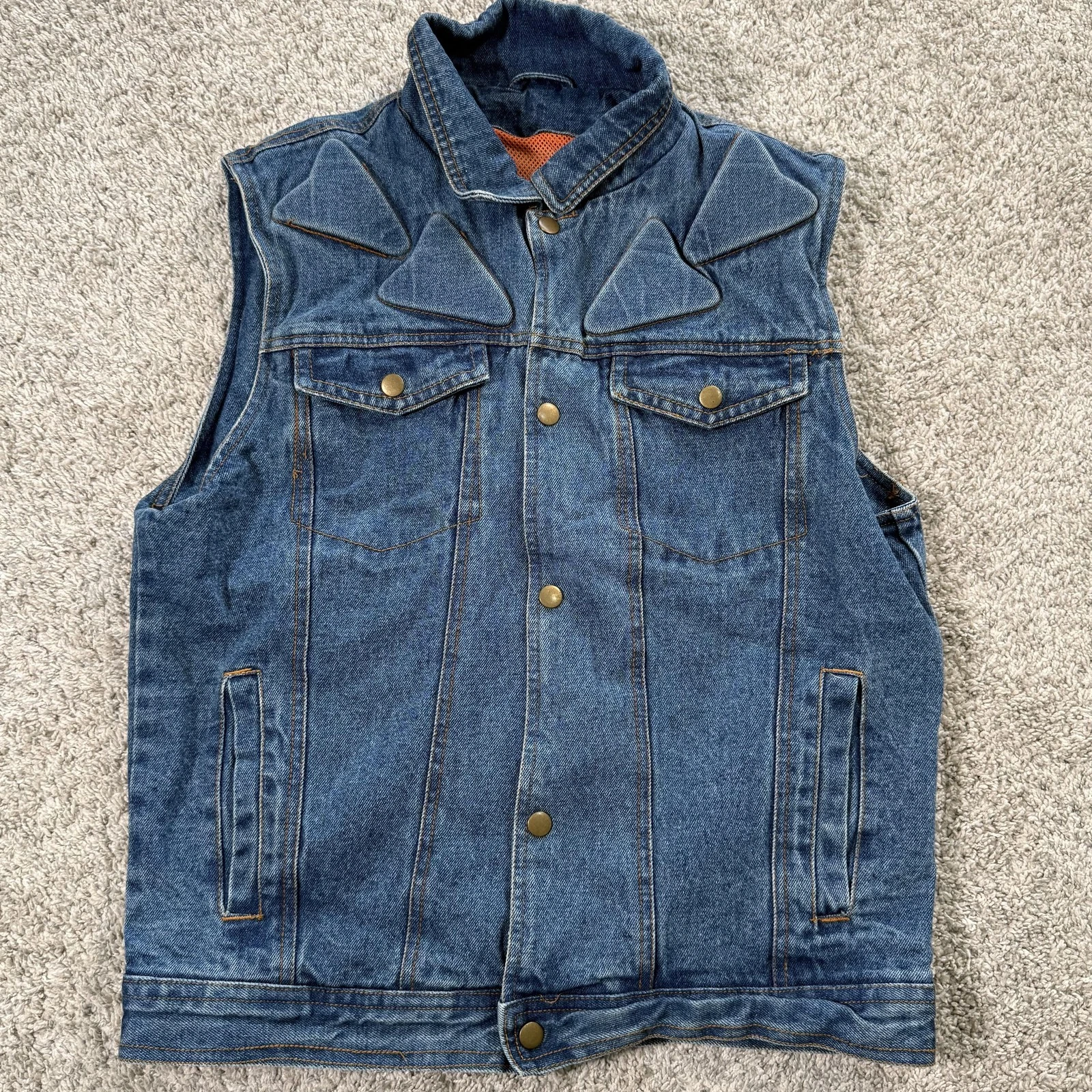 Xelement Vest Mens Medium Blue Denim Motorcycle Padded Snap Front Lined Biker