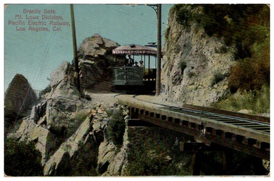 #ad Pacific Electric Railway Open Air Trolly San Gabriel Mountains CA Postcard 1908 $19.97