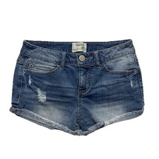 Mudd Women Shorts 3 Blue Denim Cutoff FLX STRETCH Distressed Frayed 2  Inseam