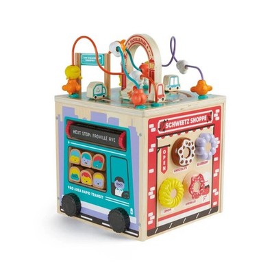 FAO Schwarz Busy City Wooden Activity Cube 5 Zones 20+ Activities Motor