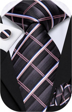 Mens Paisley Striped Tie Woven Necktie for Men and Handkerchief Cufflinks Set