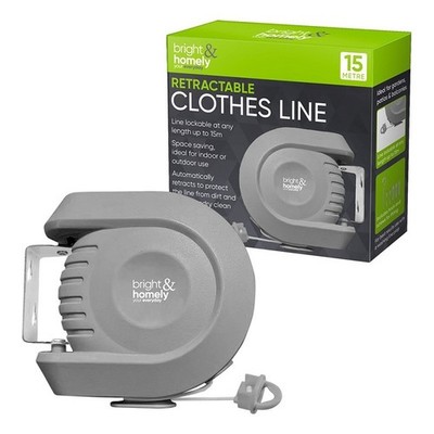 15 m einziehbare Wäscheleine Wandmontage Outdoor Wäscheaufroller grau