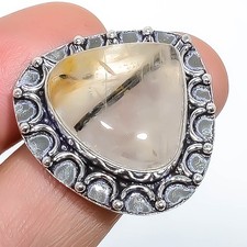 Rutilated Quartz Gemstone Band Ring Size 925 Sterling Silver