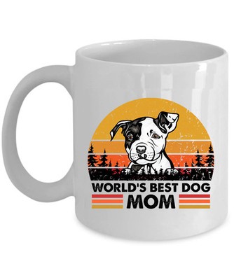 Funny Puppy Pitbull Lover Worlds Best Dog Mom Coffee Mug Retro Paw Tea Cup Gift