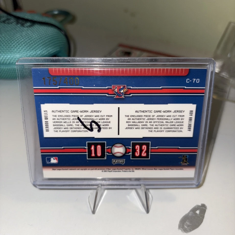 Camiseta deportiva Playoff Prestige 2003 auténtica usada en juegos Connections Wells And Halladay Foto 4 de 4