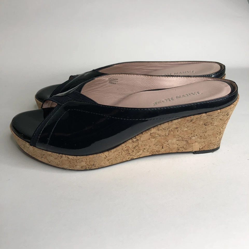 Zapatos Taryn Rose Tacones Deslizables Cuñas Mujer Talla 7.5M Negro Charol Superior Foto 3 de 4