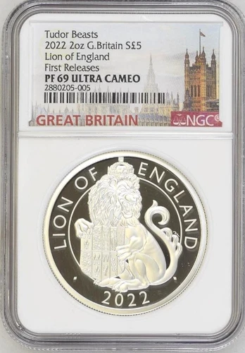 2022 UK Tudor Beasts Coin# 2 - Lion of England £5 2oz Silver Proof NGC PF69 FR
