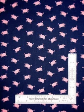 Pig Fabric By The Yard Farm Pigs Animals EIEIO Dark Blue Cotton by Dear Stella