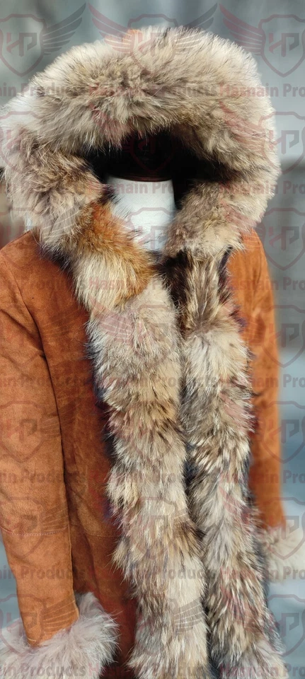 Genuine leather Suede penny lane long coat for women Fur outerwear gift for wife - Image 3 of 4