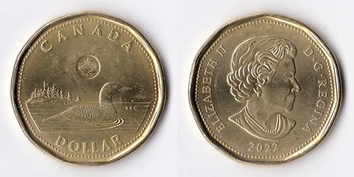 2022 CANADA LOONIE, ROYAL CANADIAN MINT $1 COIN, LAST QEII, CIRC., BUY CANADIAN