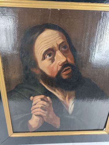 Stunning Painting Oil on wooden Panel Praying man looking up to Heaven 18th cen - Picture 3 of 8