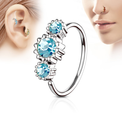 1pc Three CZ Gem Hoop Nose / Cartilage Ring Rook Daith Helix Tragus 