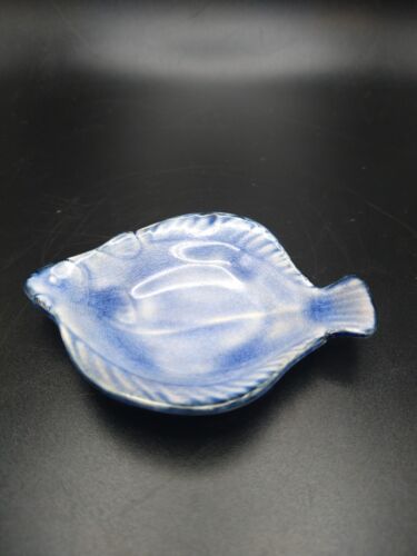 Vintage Kunstkeramik blau Fisch Design 3,5" x 2,5" Schmuck Ring Schale Japan - Bild 3 von 10