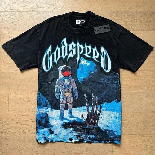 Mens Godspeed Skeleton Palm Astronaut print Tee Short sleeved T-shirt Black - Bild 1 von 13
