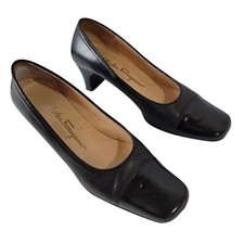 VTG Salvatore Ferragamo Patent Cap Toe Gancini Icon Heels Sz 8B Black Corpcore