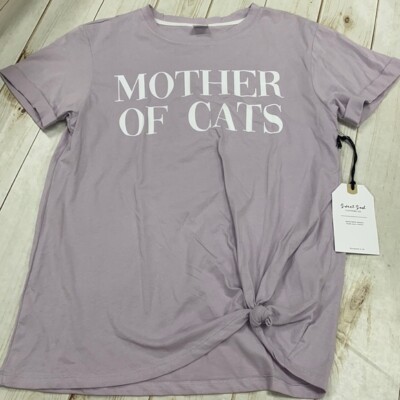 New Mother of cats graphic T-shirt lavender Tee shirt S side tie short sleeve