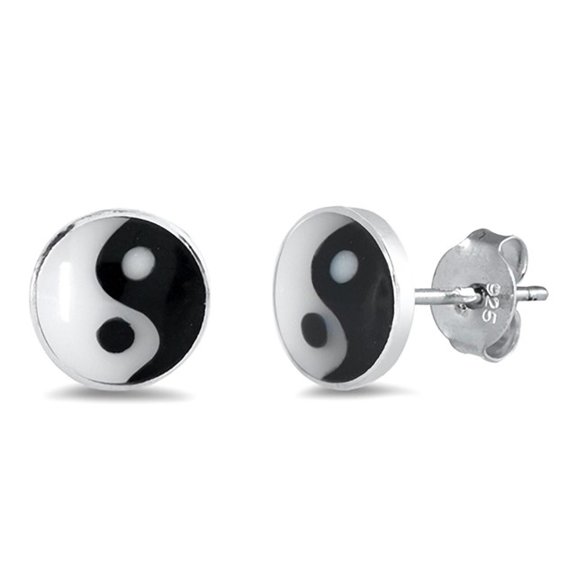Yin Yang Earrings 925 Sterling Silver 5mm Push Back Studs eBay