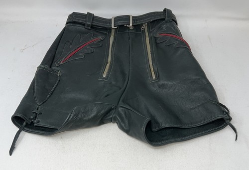Vtg Oktoberfest German Lederhosen Green Leather Shorts Size 7