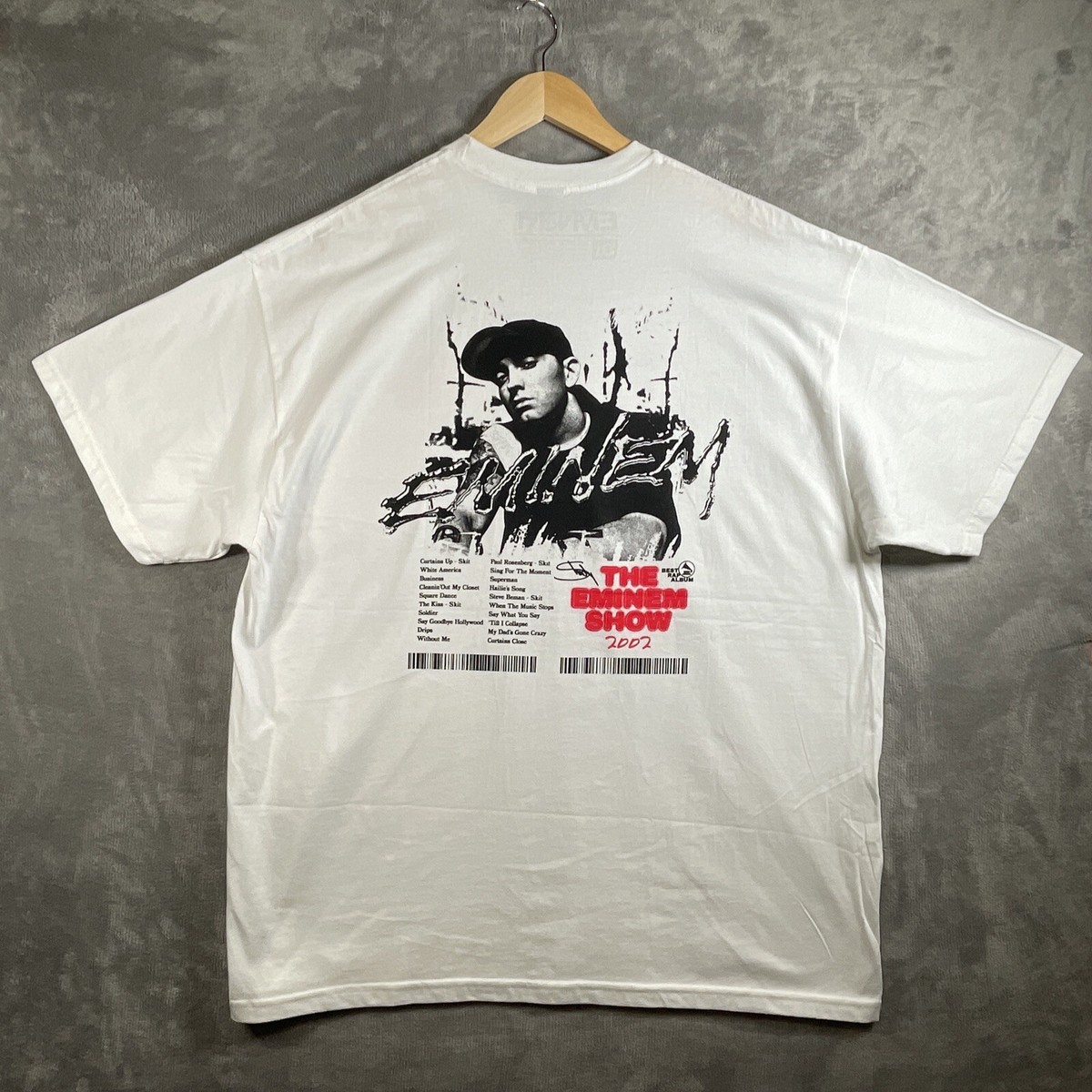 EMINEM.ホワイトティシャツ Eminem Double Side Printed White Tee | Fits Upto Free sized