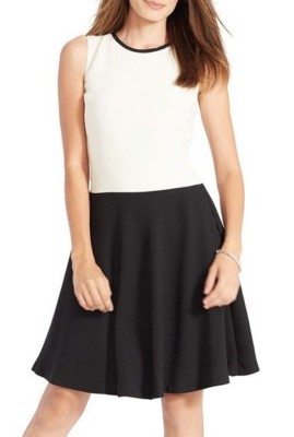 Ralph Lauren 3001 Cream/Black Two-toned Colorblock Crepe Fit & Flare Dress $155