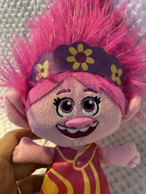 Trolls World Tour Poppy Plush 9  Doll With Pink/Yellow Dress & Headband Stuffed 