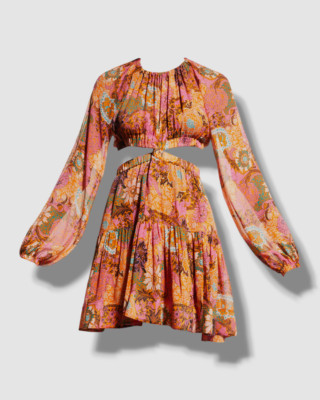 $695 A.L.C. Women's Orange Silk Izzy Cutout Long Sleeve Mini Dress Size 12