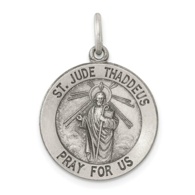 Sterling Silver St. Saint Jude Thaddeus Medal Round Charm Pendant 0.99 ...