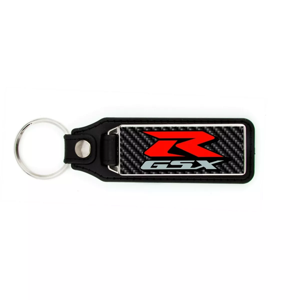 SUZUKI GSXR KEYCHAIN GSX R LOGO WITH CARBON FIBER LOOK BACKGROUND