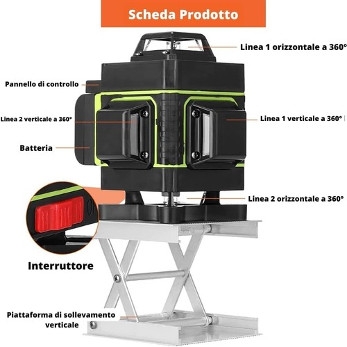 LIVELLA LASER TRACCIATORE AUTOLIVELLANTE 4D 16 LINEE 360° ROTAZIONE LINEA VERDE - Foto 7 di 8
