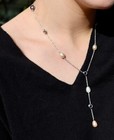 9.7Grams Heart 3.5"Drop Lariat Chain Necklace 14K Solid White Gold ~18" Pearl