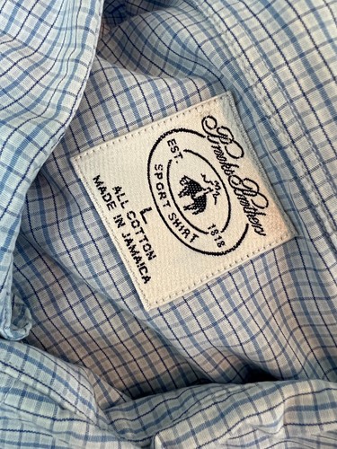 Brooks Brothers Shirt Large Plaid Cotton Blue Short Sleeve Button Front Sport - Picture 2 of 8