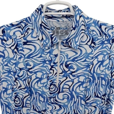 IBKUL Damen blau weiß Marmor Swirl IceFil Golfkleid Kurzarm Small UPF 50 - Bild 1 von 4
