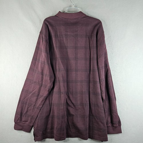 Arrow Pullover Mens 2XLT Big Tall Plum Red Plaid Golf Shirt Long Sleeve Norm - Picture 14 of 14