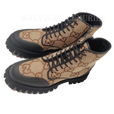 Gucci Maxi GG Canvas Lace Up Boots Size‎ 40.5 New with Box Gucci Maxi‎ GG Canvas Lace Up Boots Size 40.5 New with Box  main image 2
